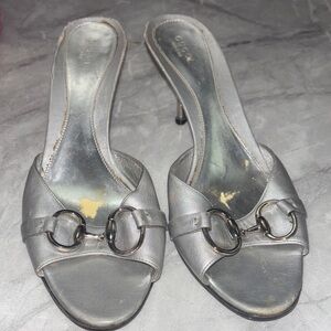 Gucci Silver Women's Heels with Buckle Detail
